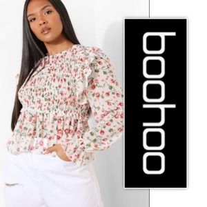 Boohoo Shirred Frill Blouse